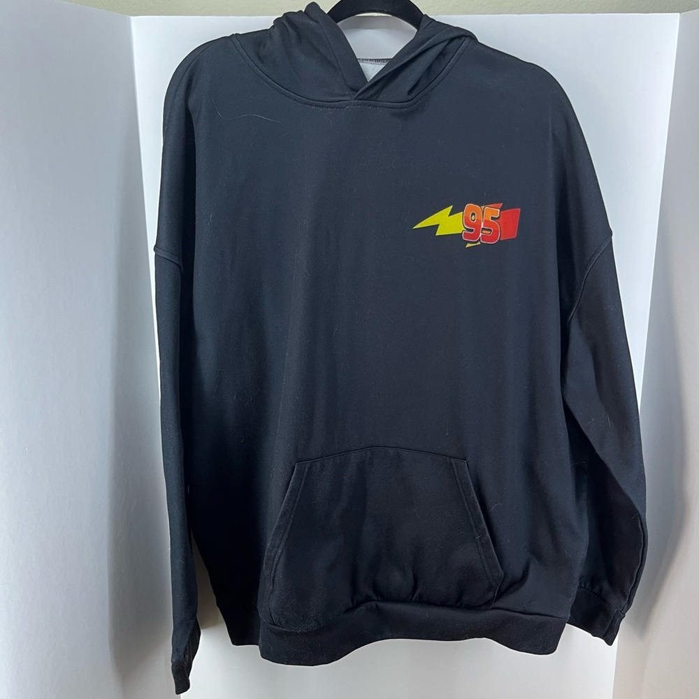 Lightning McQueen Hoodie Black Men's Size L Big Design on Back, 95 on Front